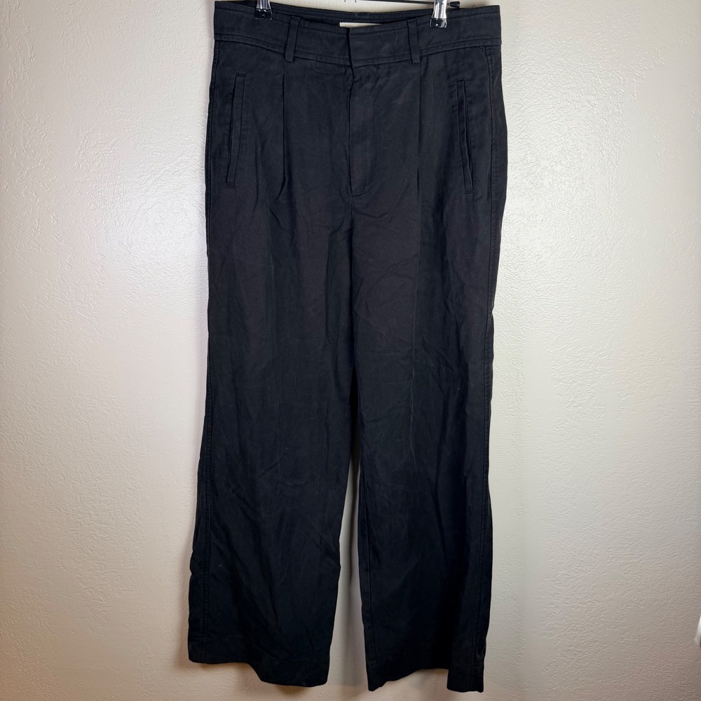 Everlane Women's 10R Way-High Drape Pant Black Wide Leg Tencel Cotton Trousers